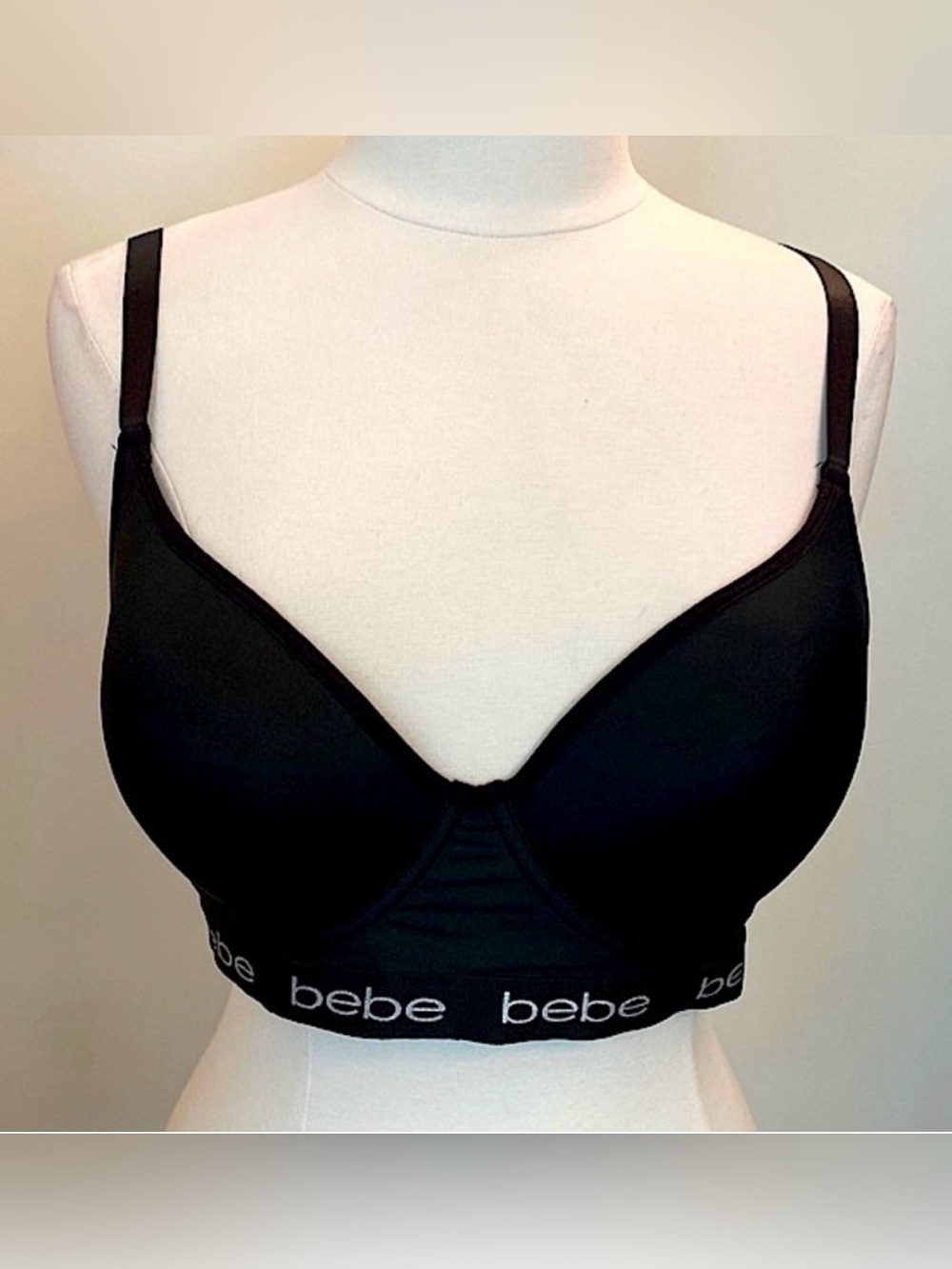 Bebe Black White SZ 38DD Baddie Y2K Streetwear Push Up Logo Bra